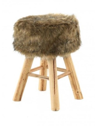 Tabouret rond en fausse fourrure marron