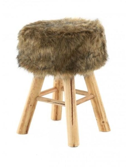 Tabouret rond en fausse fourrure marron