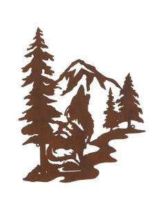 Décoration murale en métal vieilli Loup et Sapins