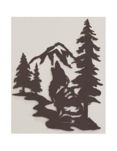 Décoration murale en métal vieilli Loup et Sapins 2