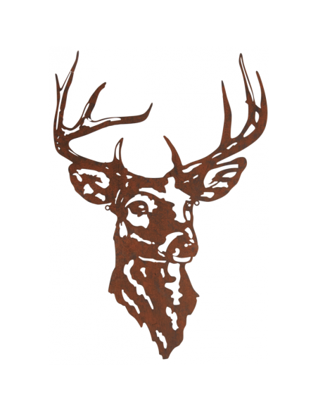 Décoration murale, tête de cerf en métal vieilli